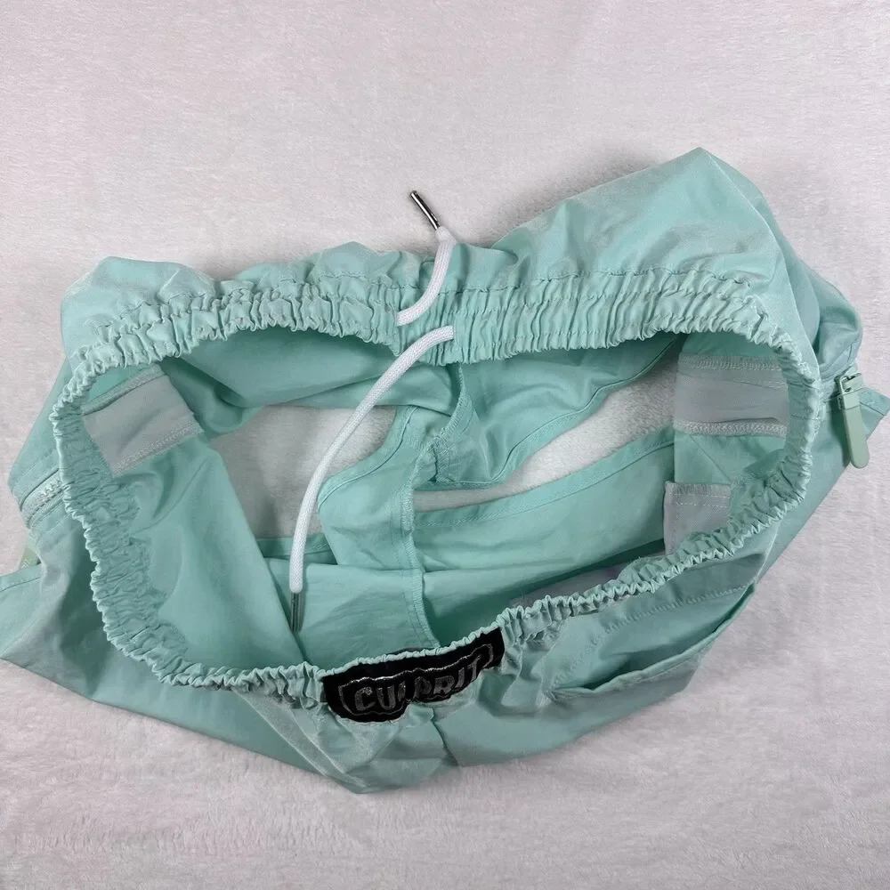 Culprit Mens XL Mint Swim Trunks Made USA Elastic Waist Zip Pocket Shorts
